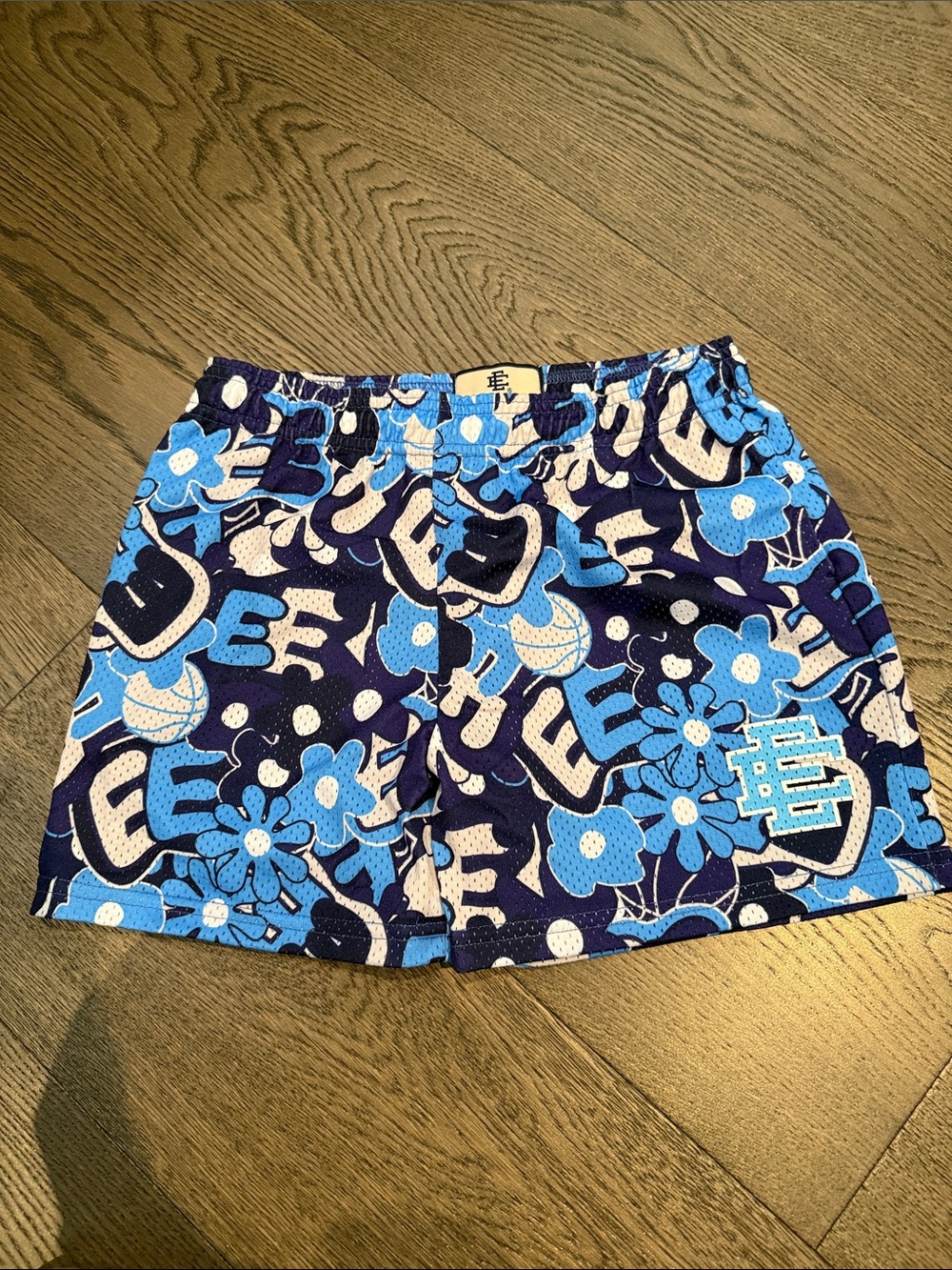 Eric Emanuel Kids Floral & Logo Print Shorts in Blue and Navy